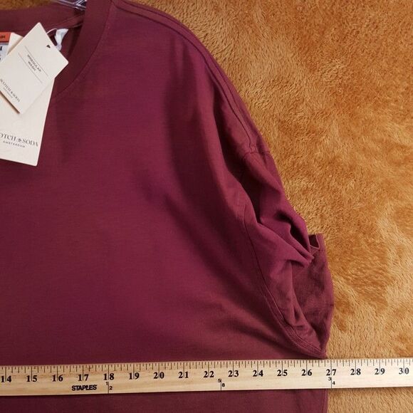 SCOTCH & SODA Shirt Mens XXL Burgundy Pullover Vintage Wash Loose Fit Tee - Picture 7 of 9
